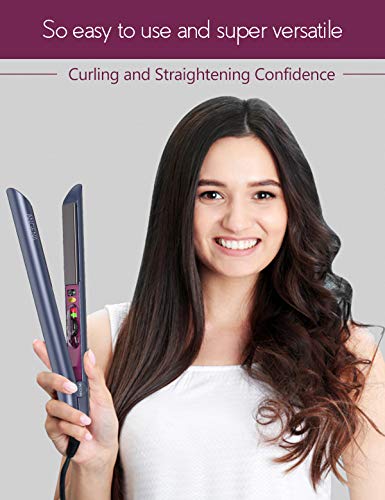 ANGENIL Professional Titanium Flat Iron 1 inch, Hair Straightener and Curler 2 in 1 with Adjustable Temp for All Hair Types, Anti-Static, Dual Voltage Travel Size with Silicone Resistant Mat Pouch