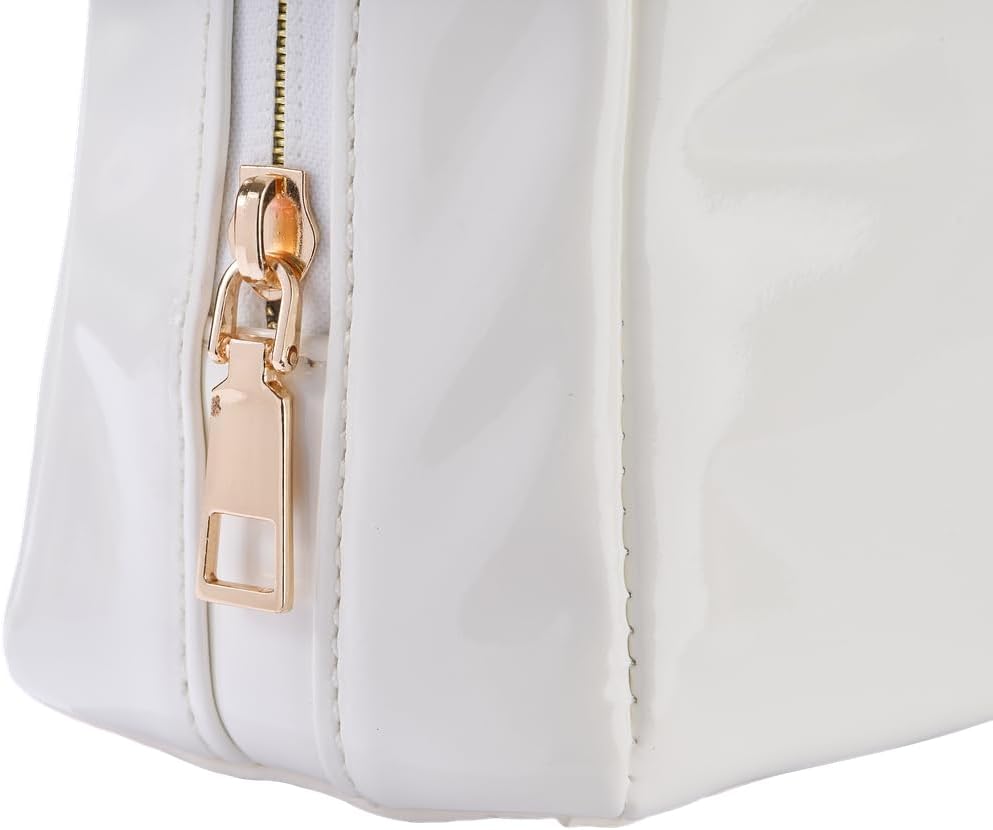 Stay Golden Insulated Waterproof Makeup Bag for Women Heat-Resistant Travel Cosmetic & Toiletry Bag | Luxurious Vegan Leather Portable Makeup Organizer - (Gold Zipper, White)