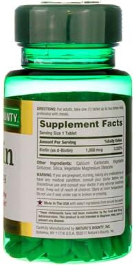 Nature's Bounty Energy Health Biotin Coated Tablets, 1000 mcg, 100 Ct (1 Pack)