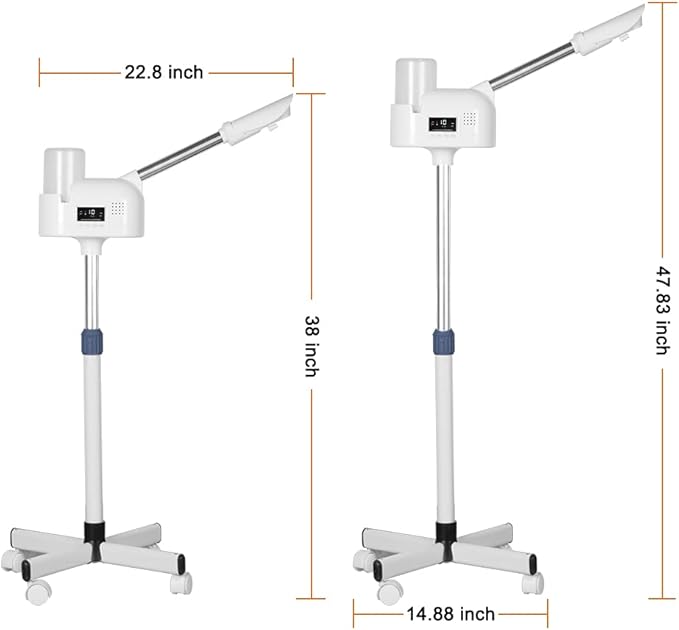 Upgrade Professional LCD Facial Steamer with Hot Mist, Esthetician Steamer for Salon Spa & Home, Stand Facial Steamer On Wheels, 33.8oz Large Upper Inlet Cup & 50s Fast Heating