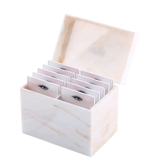 10 Layers Acrylic Eyelash Storage Box,Eyelash Holder Extension Tool,Makeup Organizer False Eyelashes Glue Pallet Holder, Grafting Eye lashes Close-Packed Display with 10 Pallets (Yellow Marble)
