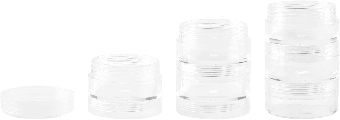 10 Sets 60 Pieces Stackable Cosmetic Containers with Screw Lids, 6 Layer 10g 10ml Round Plastic Bead Storage Box, Clear Column Empty Small Makeup Sample Jar for Glitter Diamond Painting