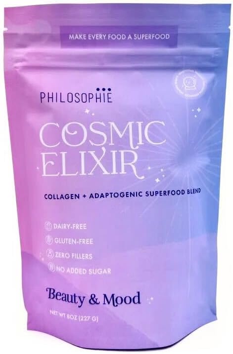 Philosophie Cosmic Elixir Collagen Superfood Blend with Adaptogens – Organic & Unsweetened Powder for Gut Health, Hormone Balance, Joint Support & Skin Vitality – 32 Servings