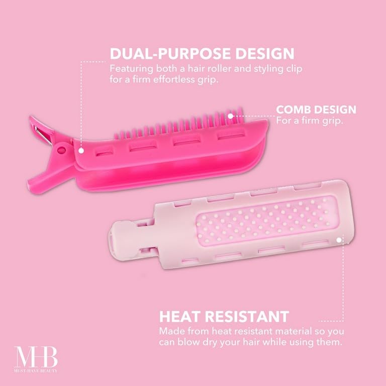 6pc Styling Curling Clips - Easy-to-Use Dual-Purpose Hair Clips for Curling and Volumizing |Heat Resistant Hair Clip Set, Premium Quality Hair Accessories for Women (PINK)