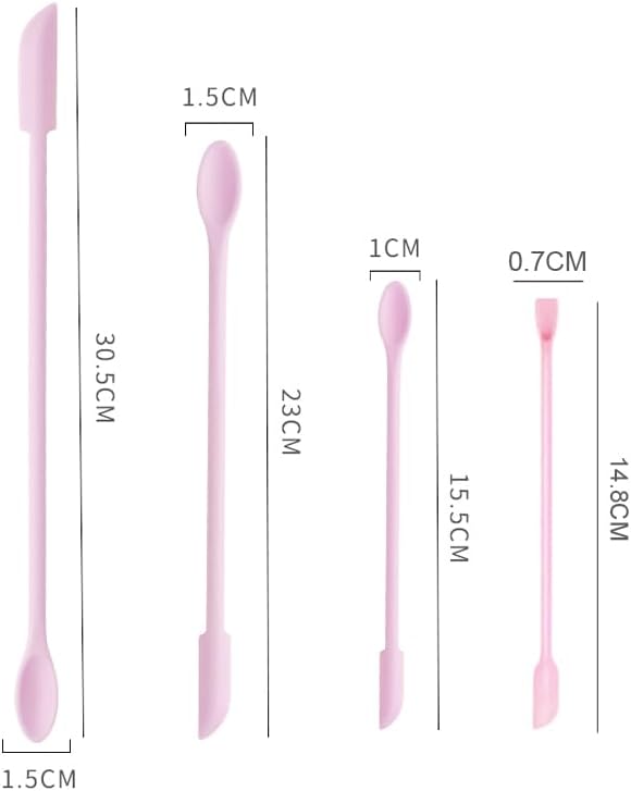 4pcs Mini Spatulas Makeup Scraper, Silicone Small Spatula for Cosmetics, Reusable Long Thin Jar Scooper for Getting Last Drop Lotion Out, Bottle Cream Stirrer for Kitchen Food Beauty, Pink