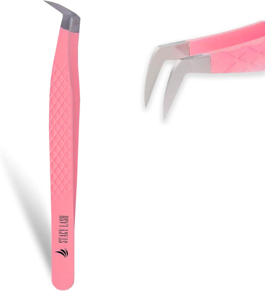 STACY LASH Eyelash Extension Tweezers/Precision Tool For Premade Fans & Volume Extensions/Curved Tip/False Lashes Supplies