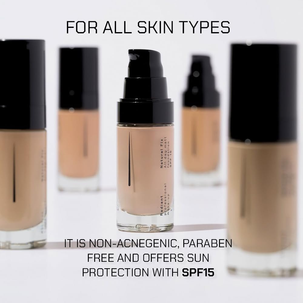 Radiant Professional Natural Fix All Day Matte Cream Foundation Makeup – Long Wear, Full Coverage Matte Foundation w SPF 15 – Oil Free Lightweight Formula for All Skin Types, 1.01oz (04 Peachy Beige)