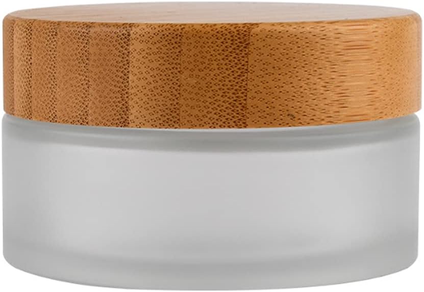 1 Pcs 100G 100ML Empty Translucent Frosted Glass Round Cream Jar Cosmetic Storage Container Toiletries Bottle with Natural Bamboo Lid Inner Liner and for Body Cream Lotion Conditioner etc