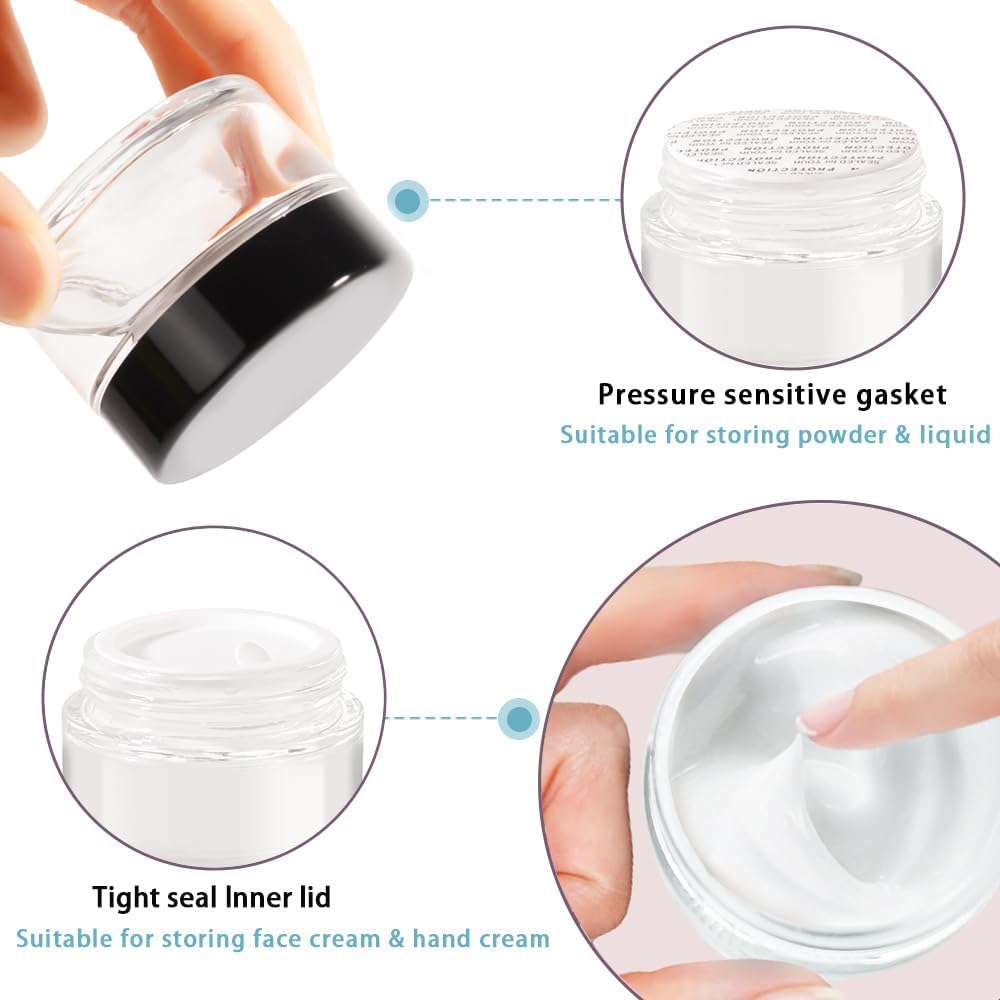 4 pack 1oz Glass Jars Round Empty Cosmetic Containers, Refillable Glass Jars with Lids for Face Creams, Lotions, Powders,Salves Ointments,Potravel Storage