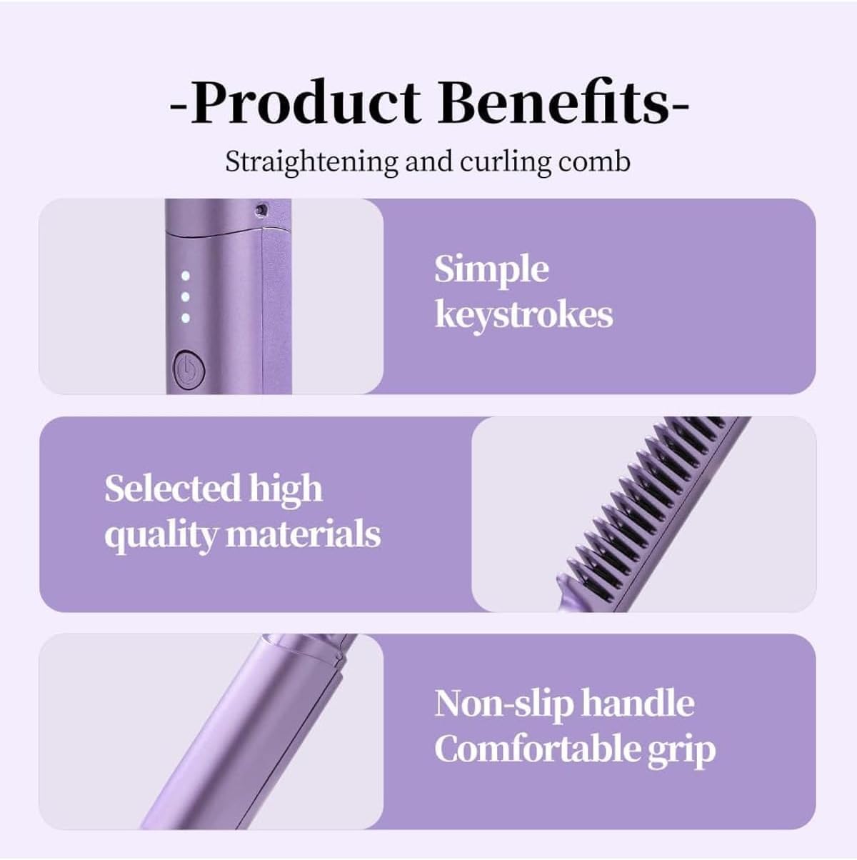 Figureor Latest Hairdressing Comb Smooth,Ceramic Hair Dressing Comb with 3 Temp Settings, Rechargeable Mini Dual Purpose Curling Iron,Cordless 2-in-1 Touch-Up Combs for Less Frizz(Purple+Green)
