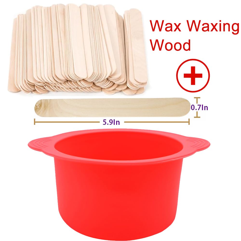 Silicone Wax pot Liner, Silicone Wax Bowl Warmer liner, Non-Stick Melt Pot Replacement, Reusable Melt Liner with 50 Pcs Waxing Sticks Body Hair Removal 14 oz Red