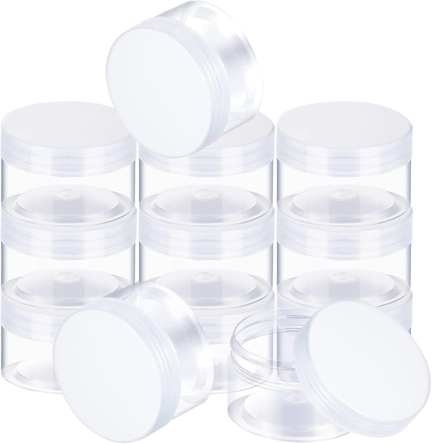SATINIOR 12 Pack 2 oz Plastic Container Jars with Lids Round Clear Travel Cosmetic Container Slime Jars for Toiletries, Lotion, Cream, Ointments, Makeup, Rhinestone, Samples, Kitchen Storage(Clear)