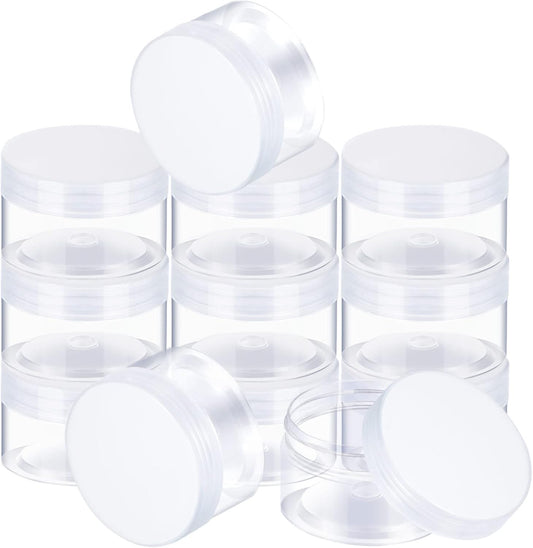 SATINIOR 12 Pack 2 oz Plastic Container Jars with Lids Round Clear Travel Cosmetic Container Slime Jars for Toiletries, Lotion, Cream, Ointments, Makeup, Rhinestone, Samples, Kitchen Storage(Clear)