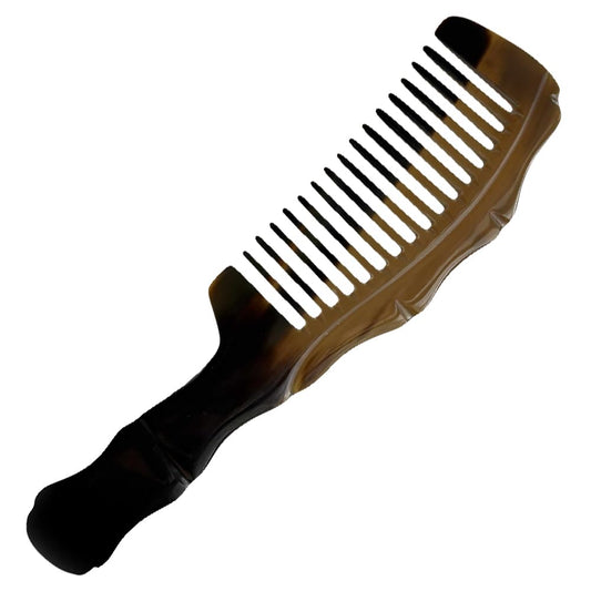 Natural Buffalo Horn Hair Comb, 8 Inch Wide Tooth, Handmade Detangling Comb with Handle for All Hair Types