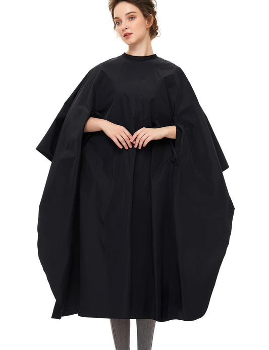 Professional Barber Cape With Armholes - Hands Free All Purpose 64"x56" Large Waterproof Salon Capes for Hair Stylist - Nylon Hair Cutting Cape For Hair Dye, Hair Color,Haircut - Black