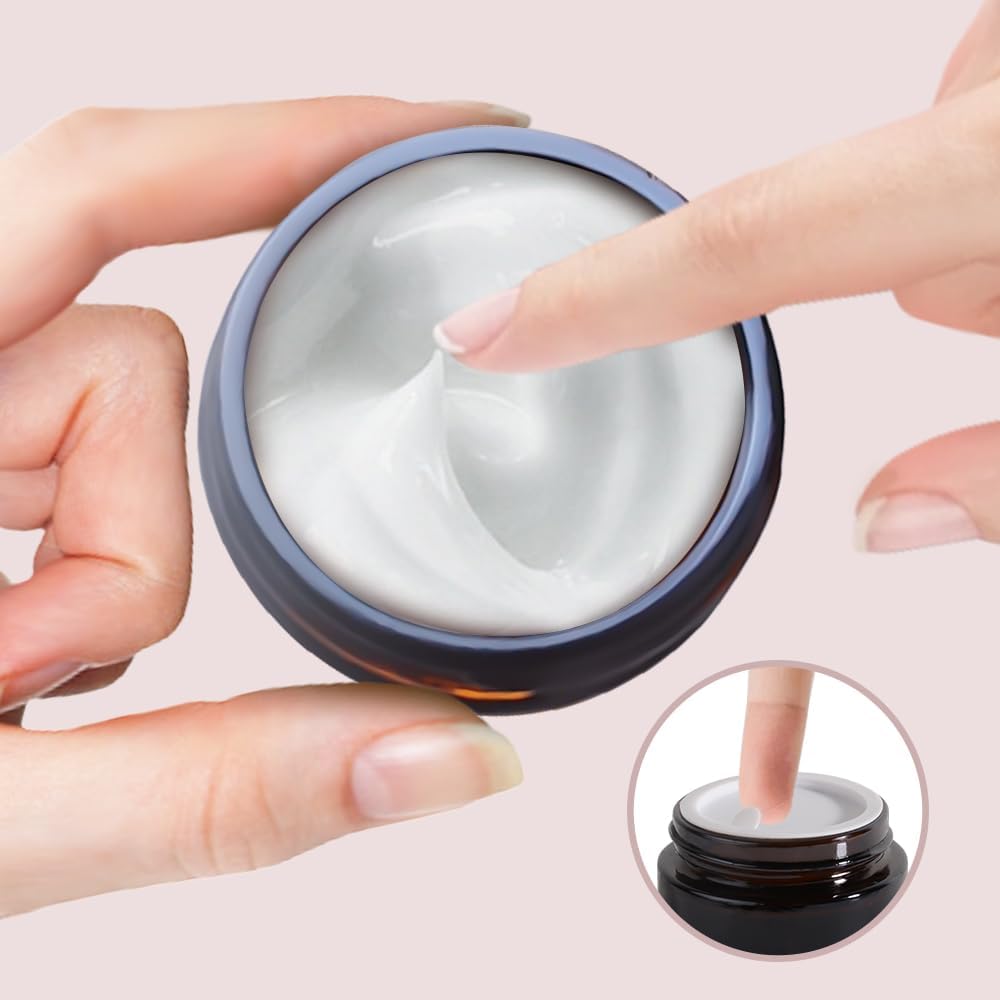 4 pack 1oz Glass Jars Round Empty Cosmetic Containers, Refillable Glass Jars with Lids for Face Creams, Lotions, Powders,Salves Ointments,Potravel Storage