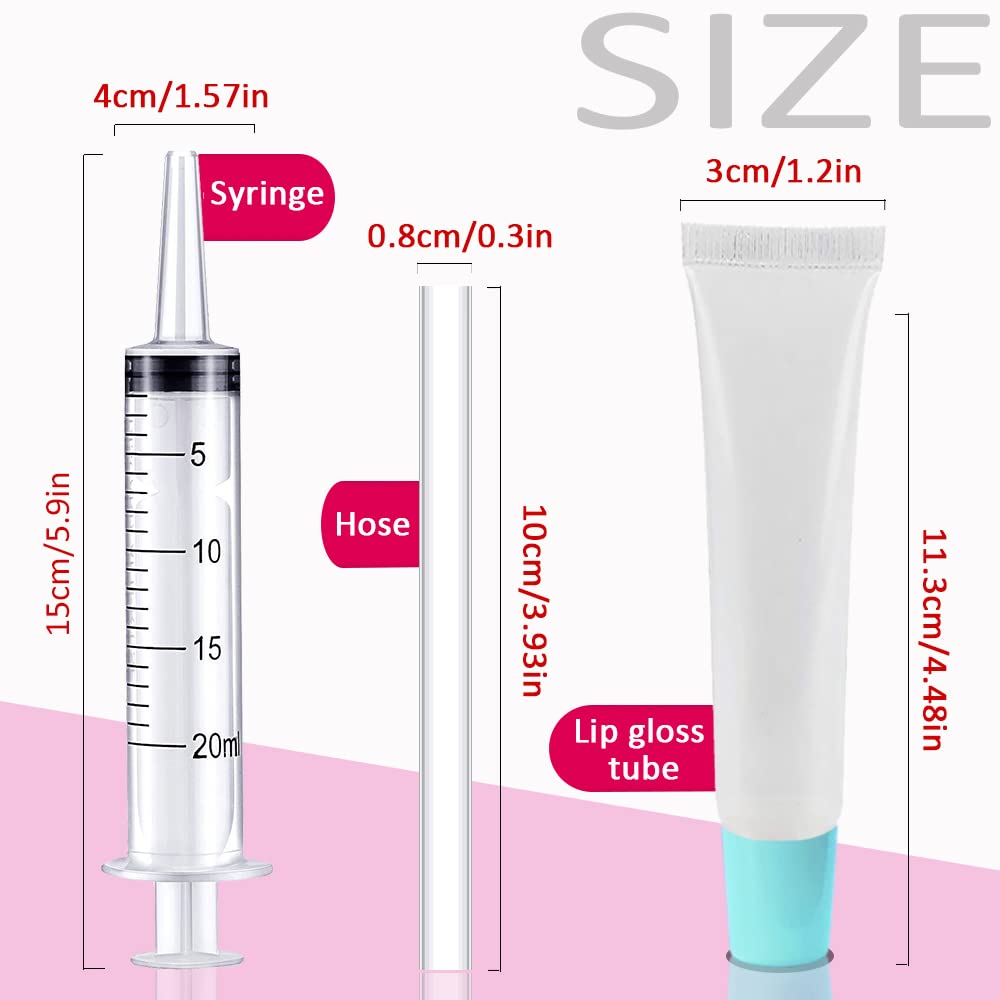 AMORIX 50PCS Lip Gloss Tubes 20ml Blue Cap Lip Gloss Containers Empty Lip Balm Tubes Squeeze Lipgloss Tubes + 2 x 20ml Syringes Tag Labels for DIY Lip Gloss Base Glitter