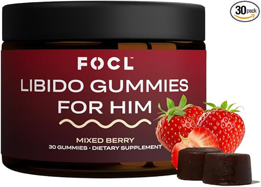 FOCL Male Libido Booster with Horny Goat Weed, Damiana, Tribulus Terrestris for Men - Supports Healthy Levels, Boost Stamina, Performance, Endurance, Male Enhancing Supplement Gummies