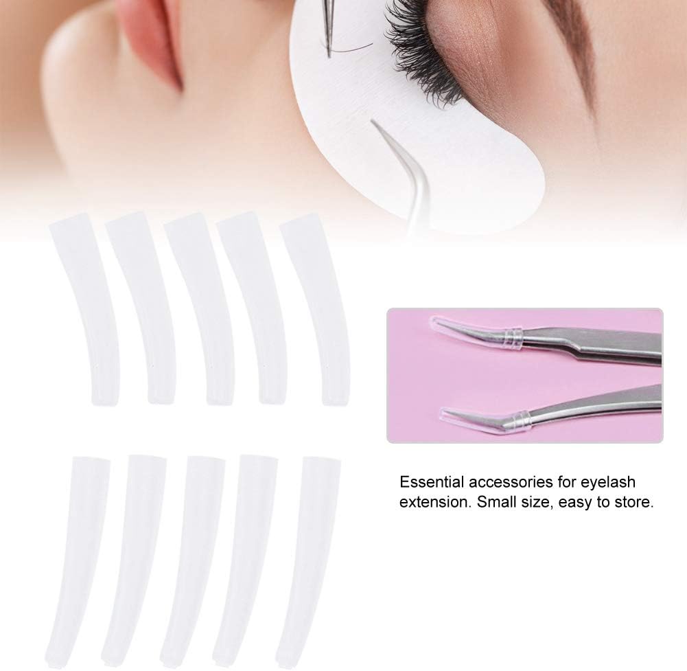 10Pcs Tweezers Cover, Grafting Eyelashes Tips Covers, Transparent Plastic Elbow Tweezers AntiDust NonSlip Eyelashes Grafting Tool