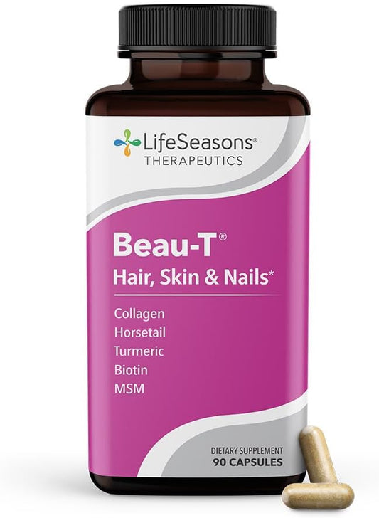 Beau-T - Hair, Nail & Skincare Supplement - Biotin Collagen Horsetail MSM & Turmeric - Promotes Healthy Hair and Nail Growth - Supports Clear Skin & Fights Acne - Nail Strengthener - 90 Capsules
