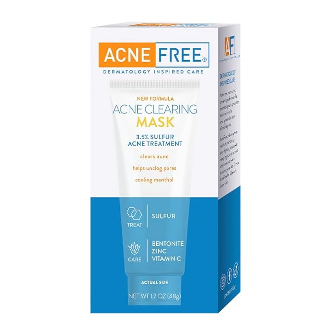 AcneFree Acne Clearing Mask, 3.5% Sulfur Acne Treatment, Absorbs Excess Oil and Unclogs Pores with Vitamin C, Bentonite, and Zinc, 1.7 Ounce