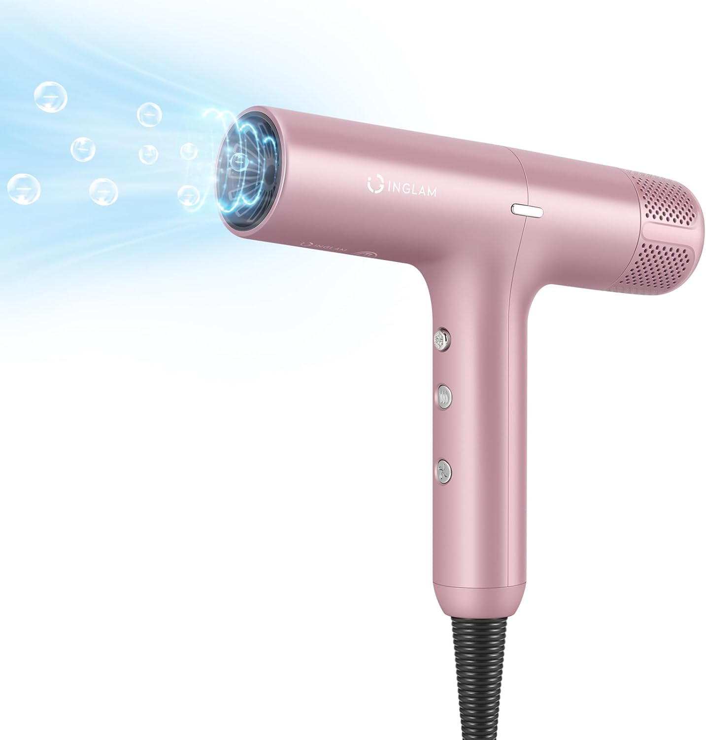 IG INGLAM Hair Dryer with Diffuser for Women, 1300W Ionic Blow Dryer with LCD Display, 3 Temps & 3 Speeds High-Speed Travel Hair Dryer with One Button Cool Air, Slim&Lightwight, Store Bag, Rose Pink