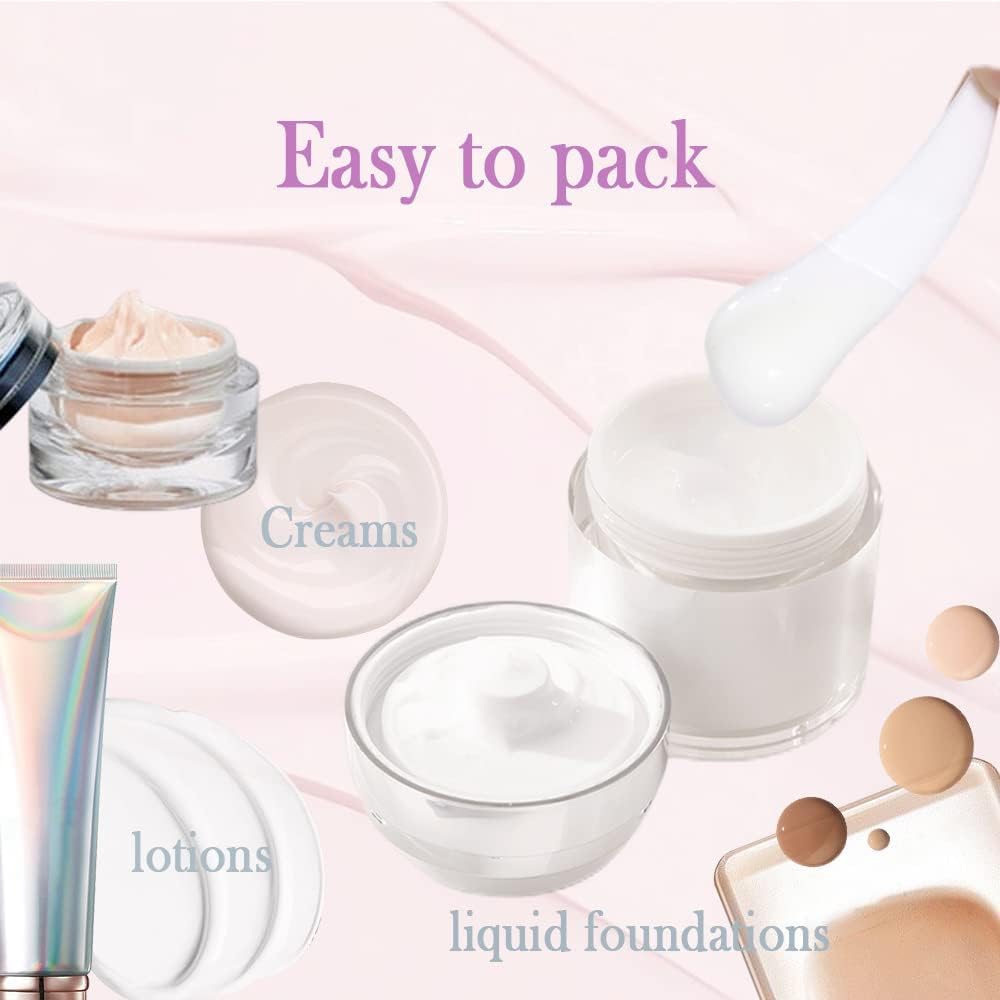 Leak-Proof DIY Travel Airless Pump Jar, 15/30/50ml Refillable Vacuum Bottle Dispenser for Creams/Lotions, Portable Cosmetic Container with Push Down Pump Dispenser (White, 15ml+15ml)