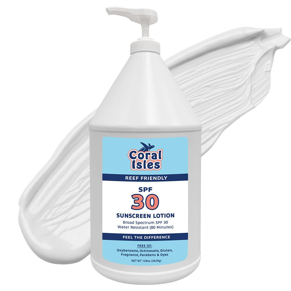 Coral Isles by Rocky Mountain Sunscreen | SPF 30 Lotion | Broad Spectrum UVA/UVB Protection | Hawaii Reef-Safe Act Compliant | Oxybenzone & Octinoxate Free | Water Resistant 80 Min. | 128 Fl Oz