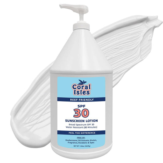 Coral Isles by Rocky Mountain Sunscreen | SPF 30 Lotion | Broad Spectrum UVA/UVB Protection | Hawaii Reef-Safe Act Compliant | Oxybenzone & Octinoxate Free | Water Resistant 80 Min. | 128 Fl Oz