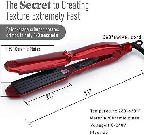MBHAIR Ceramic Crimper Iron for Fluffy Hairstyle Curling Iron, Corrugation Crimper Hair Irons, Anti Static Ceramic Hair Crimping Iron Adjust Temperature (Red)