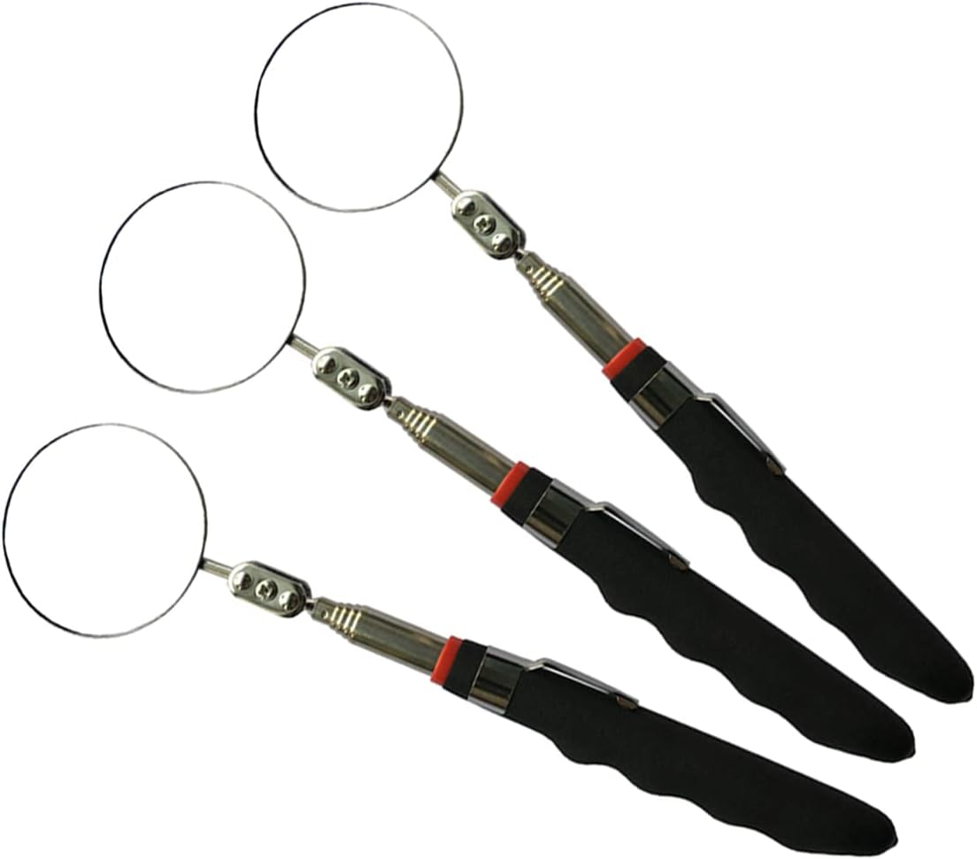 Telescoping Inspection Mirror Round Mirror Handle Tools Inspection Tool for Check The Condition of The Vehicle, Observe The Eyelashes, Mouth and Other Small Parts (Inspection Mirror 3PCS)