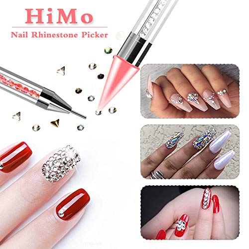 2 Pieces Nail Rhinestone Picker Dual-Ended DIY Nail Art Dotting Tool Wax Pen Acrylic Handle with Extra 2 Wax Head & Storage Case, for Crystal AB Rhinestones, Nail Art, Diamond Painting