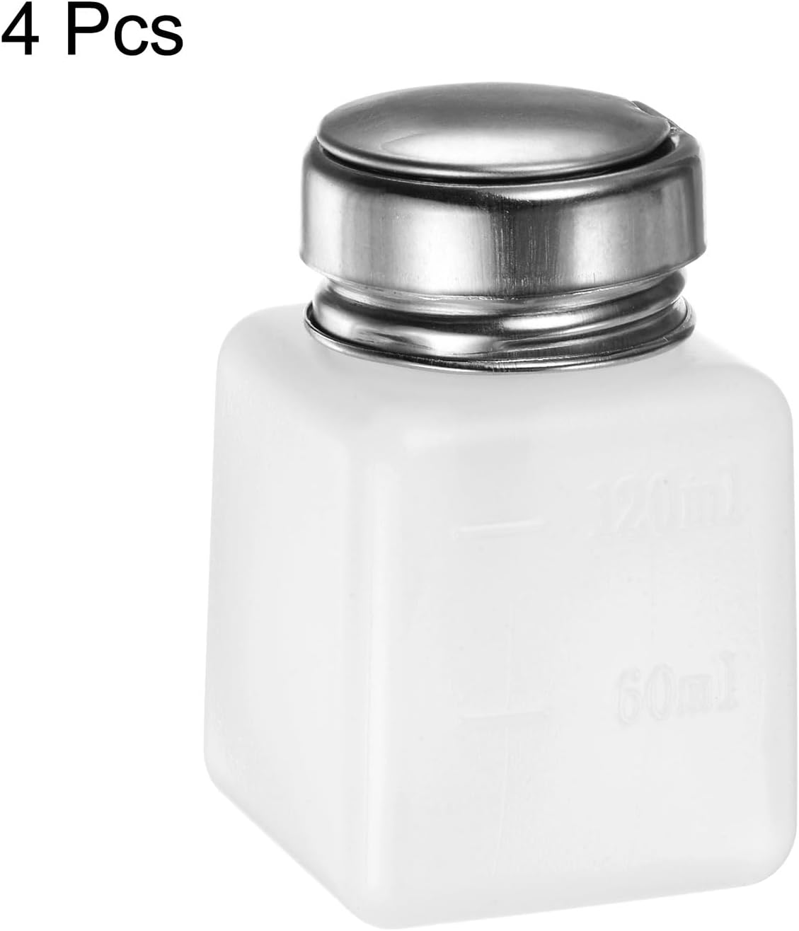 HARFINGTON 4PCS 120ML(4oz) Push Down Alcohol Dispenser Pump Liquid Press Empty Bottles Refillable Container for Acetone Cleanser Nail Polish Remover, White