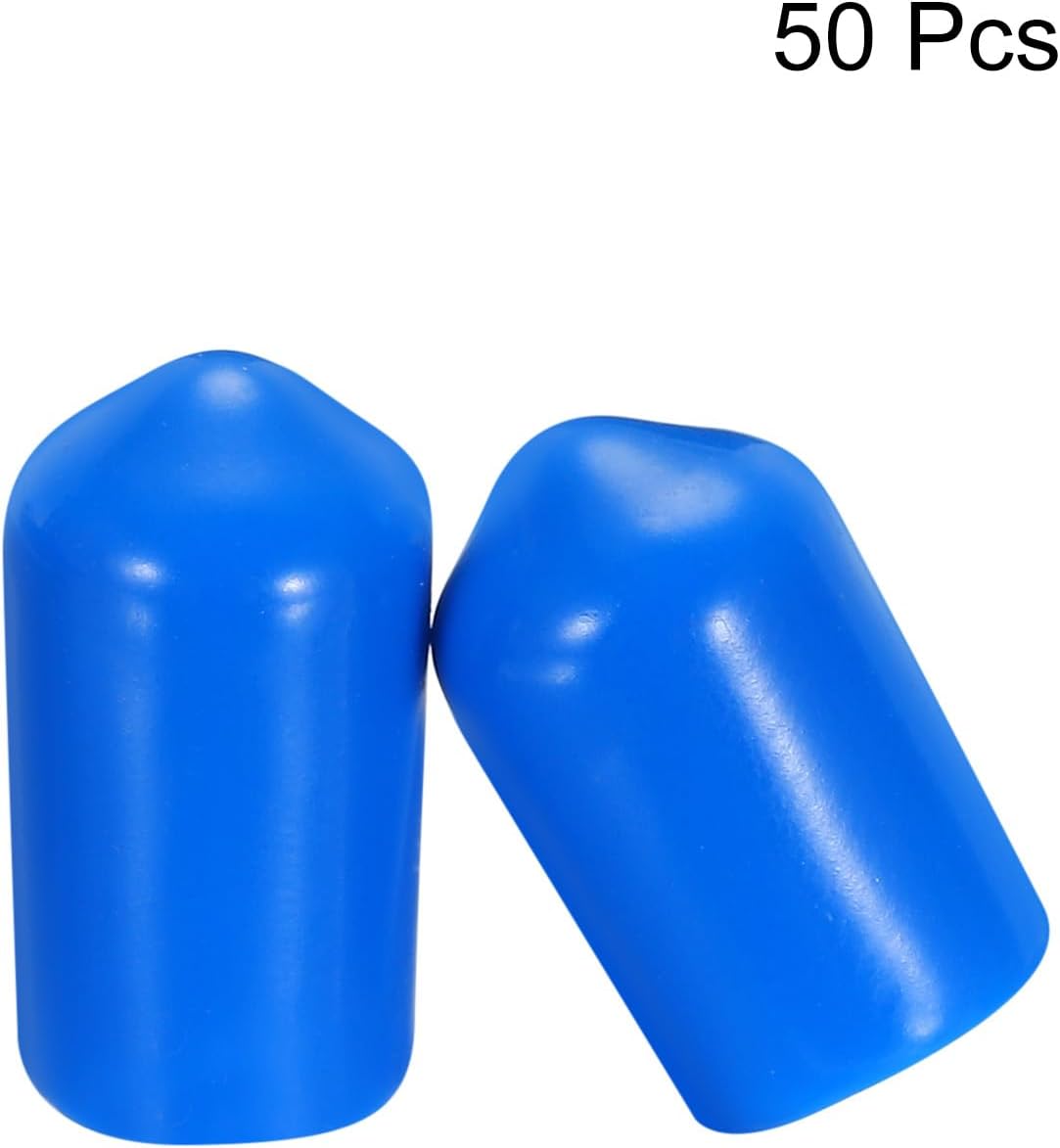 uxcell 50pcs Rubber End Caps 8.5mm ID Vinyl PVC Round Tube Bolt Cap Cover Screw Thread Protectors Blue, 0.33 inch