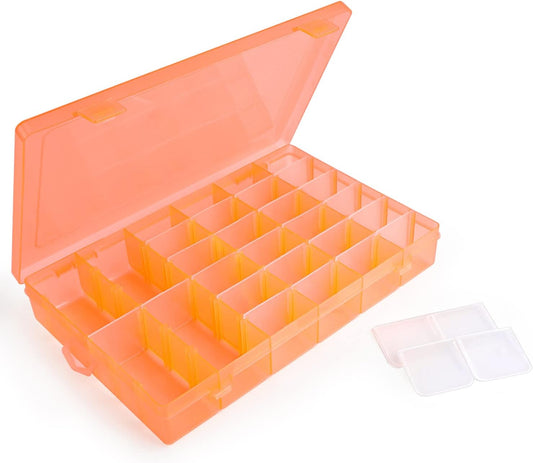 Nail Art Organizer Box, Cosics 36-Grid Orange Empty False Nail Tip Storage Box Organizing Containers for Nail Crystals, Rhinestones Nail Accessories with Adjustable Plastic Dividers