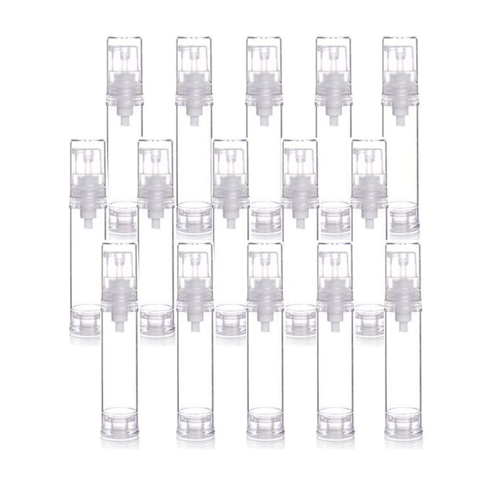 15 Pcs Clear Airless Lotion Pump Bottles Empty Cream Vacuum Bottles Cosmetic Containers Travel Press Pump Bottles For Foundations,serums,and more (10ml)