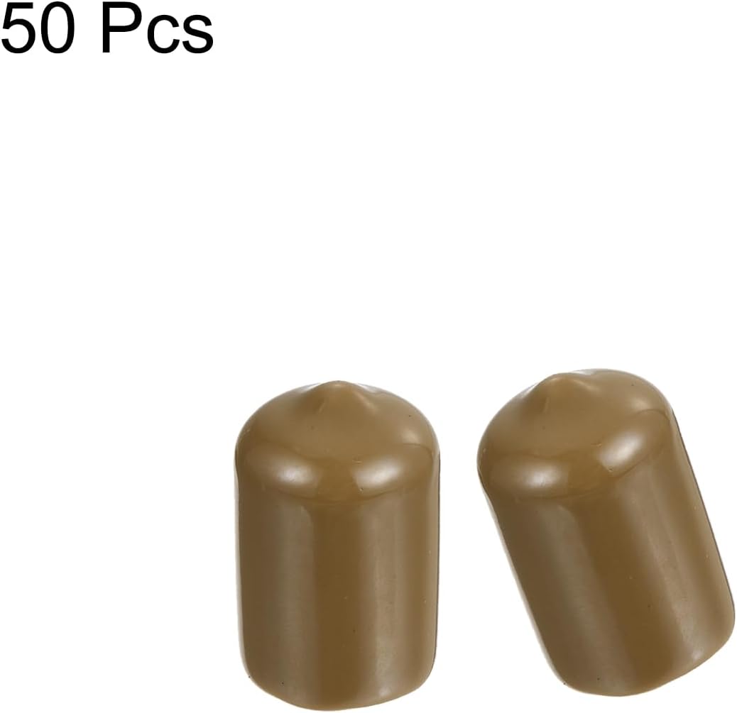 uxcell 50pcs Rubber End Caps 13.5mm ID Vinyl PVC Round Tube Bolt Cap Cover Screw Thread Protectors Light Brown, 0.53 inch