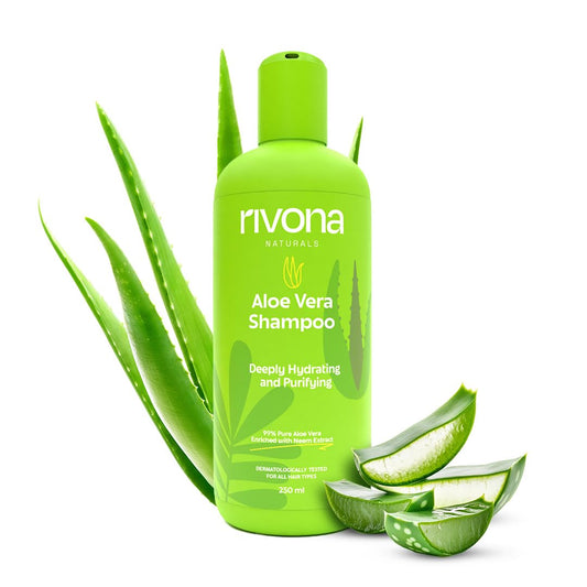 RIVONA NATURALS 99% Pure Aloe Vera hydrating Shampoo with Neem for Damaged, Dry and Frizzy Hair - Organic, Natural, Vegan, Sulfate, Alcohol and Paraben Free Shampoo