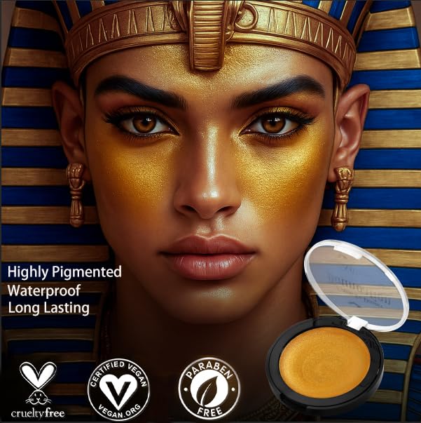 Gold Face Body Paint, Highly Pigmented Cream to Powder Metallic Gold Face Painting for Kids & Adults, Pro Non Toxic Shimmer Fine Powder & Highlighter Makeup for Halloween Cosplay, Art, Theater, Stage