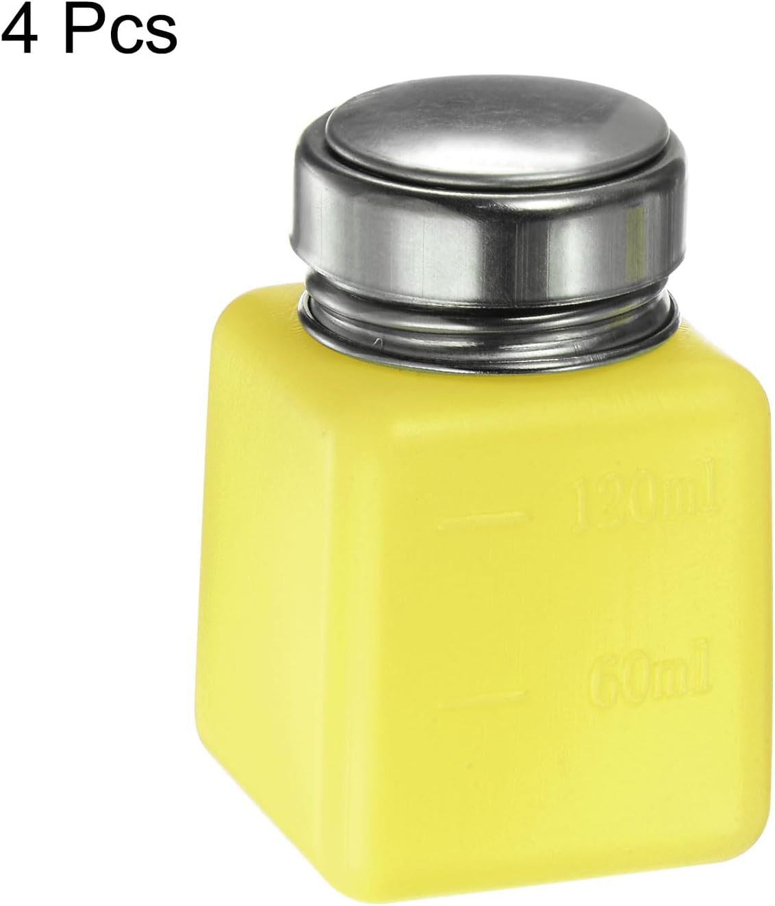 HARFINGTON 4PCS 120ML(4oz) Push Down Alcohol Dispenser Pump Liquid Press Empty Bottles Refillable Container for Acetone Cleanser Nail Polish Remover, Yellow