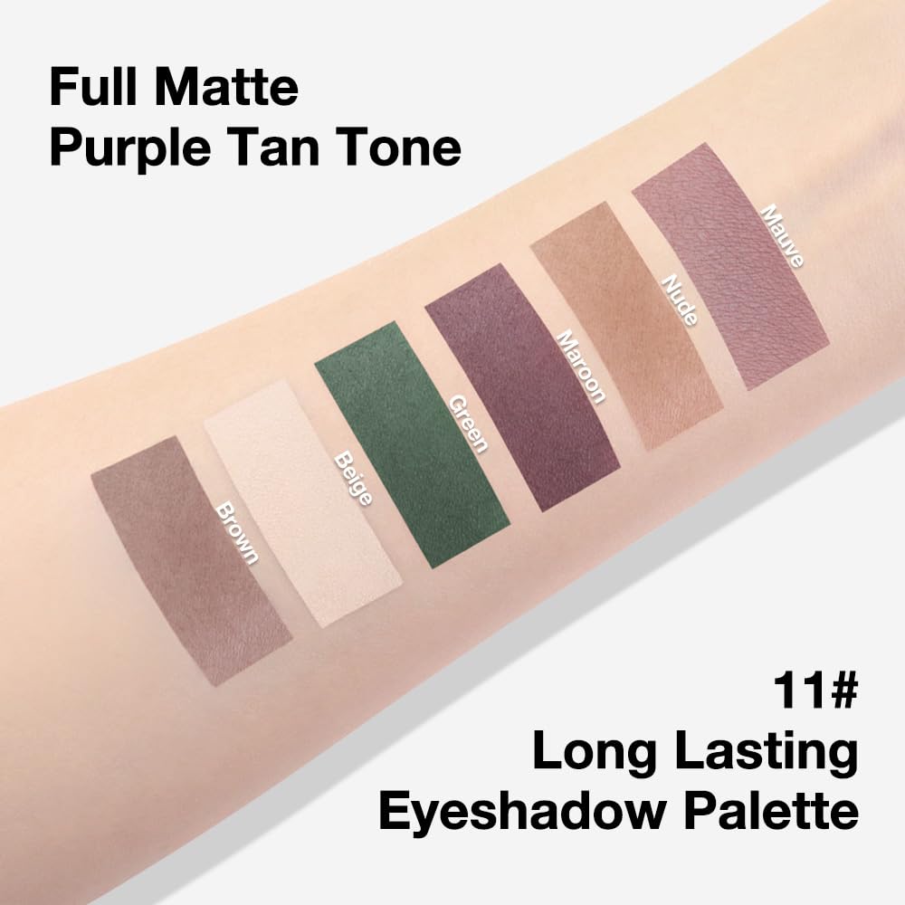 evpct 6 Colors Mauve Eyeshadow Palette Matte, Mauve Taupe Rosy Brown Eggplant Purple Forest Green Vanilla Nude Brown High Pigment Mini Travel Eye Shadow Palette Makeup for Older Women, Built in Mirror