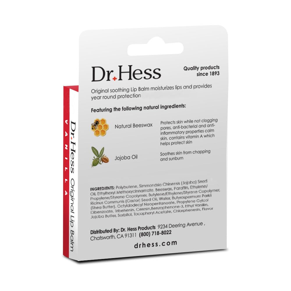 Dr. Hess Original Udder Stick SPF Lip Balm, Soothing Moisturizer Sun Screen Balm for Dry Lips with Jojoba, Beeswax & Shea Butter, Total Lip Care, Hydration & Repair, Vanilla Flavor, 4 Pack