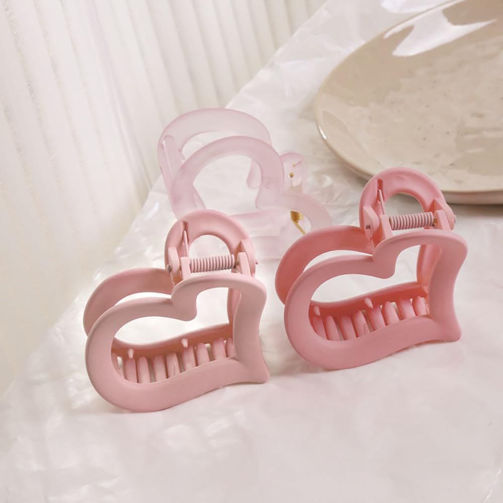 3Pcs Cute Medium Matte Acrylic Pink Hair Claw Clips - Love Heart Jaw Clips for Women, Valentine's Day Party Hair Styling Accessories