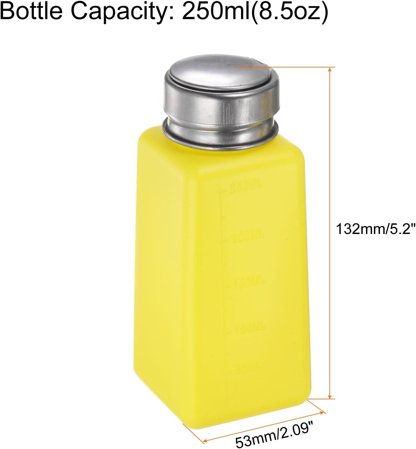 HARFINGTON 4PCS 250ML(8.5oz) Push Down Alcohol Dispenser Pump Liquid Press Empty Bottles Refillable Container for Acetone Cleanser Nail Polish Remover, Yellow