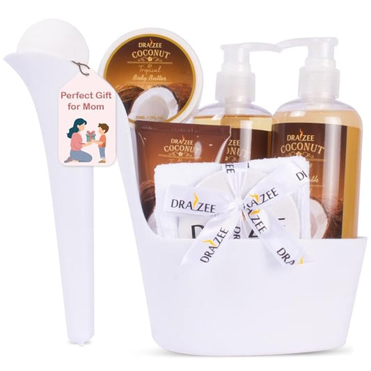 Draizee Mothers Day Gifts for Mom- Spa Gift Baskets for Women, 8 Pcs Luxury Coconut Scented Heel Shoe Design Bath and Body Spa Set, Presents for Mom, Body Care Set for Her, Self Care Package for Women