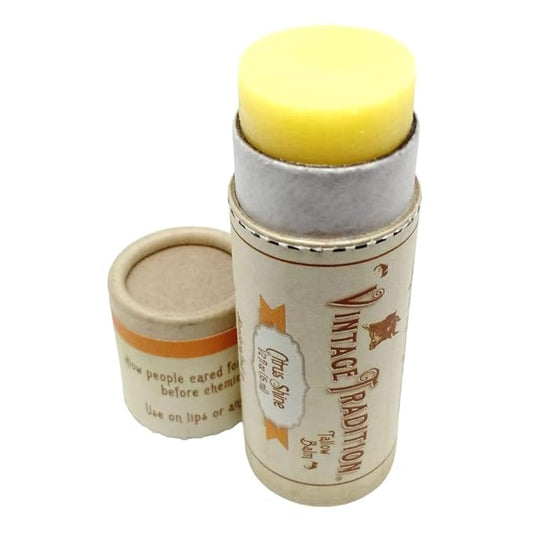 Vintage Tradition Moisturizing Beef Tallow Lip Balm – Tube Lip Moisturizer with Citrus & Lavender Essential Oil Blend Hydrates & Soothes Dry Lips – Grass-Fed Tallow Balm for Skin Care, 0.5 Fl. Oz.