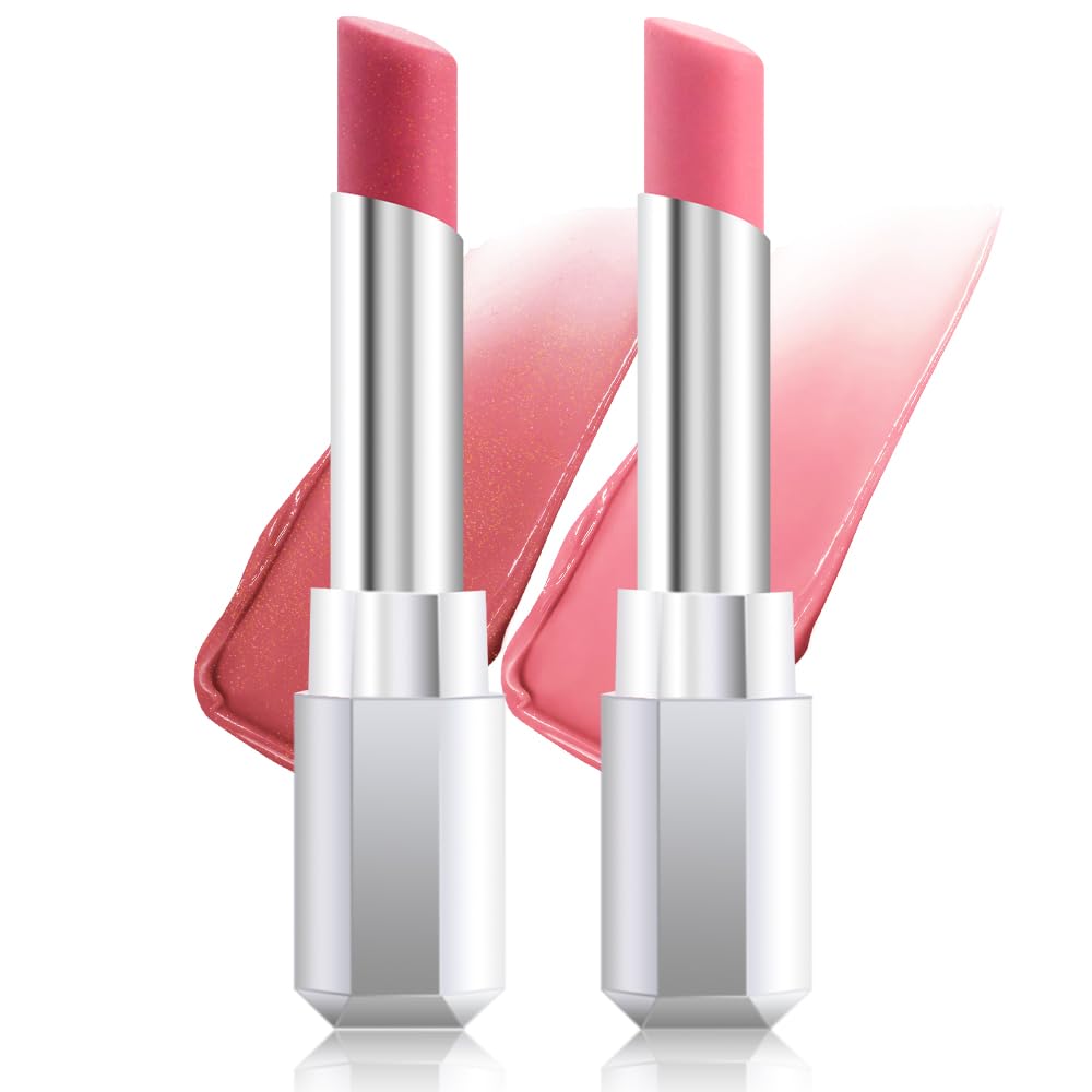 Honey Lipstick Tinted Lip Balm - Shine Moisturizing Lipstick for Women, Natural Nourishing Hydrating Lip Gloss Stain for Dry Lips, Tint Sheer Lightweight Makeup, Vegan - 2Pc Dusty Pink & Pink
