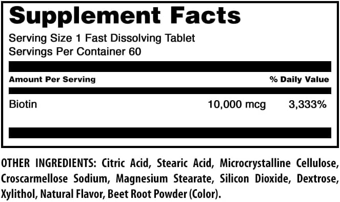 Amazing Formulas Biotin 10,000 mcg | Fast Dissolve Tablets | Non-GMO | Gluten Free Supplement | Made in USA (Strawberry | 60 Count)