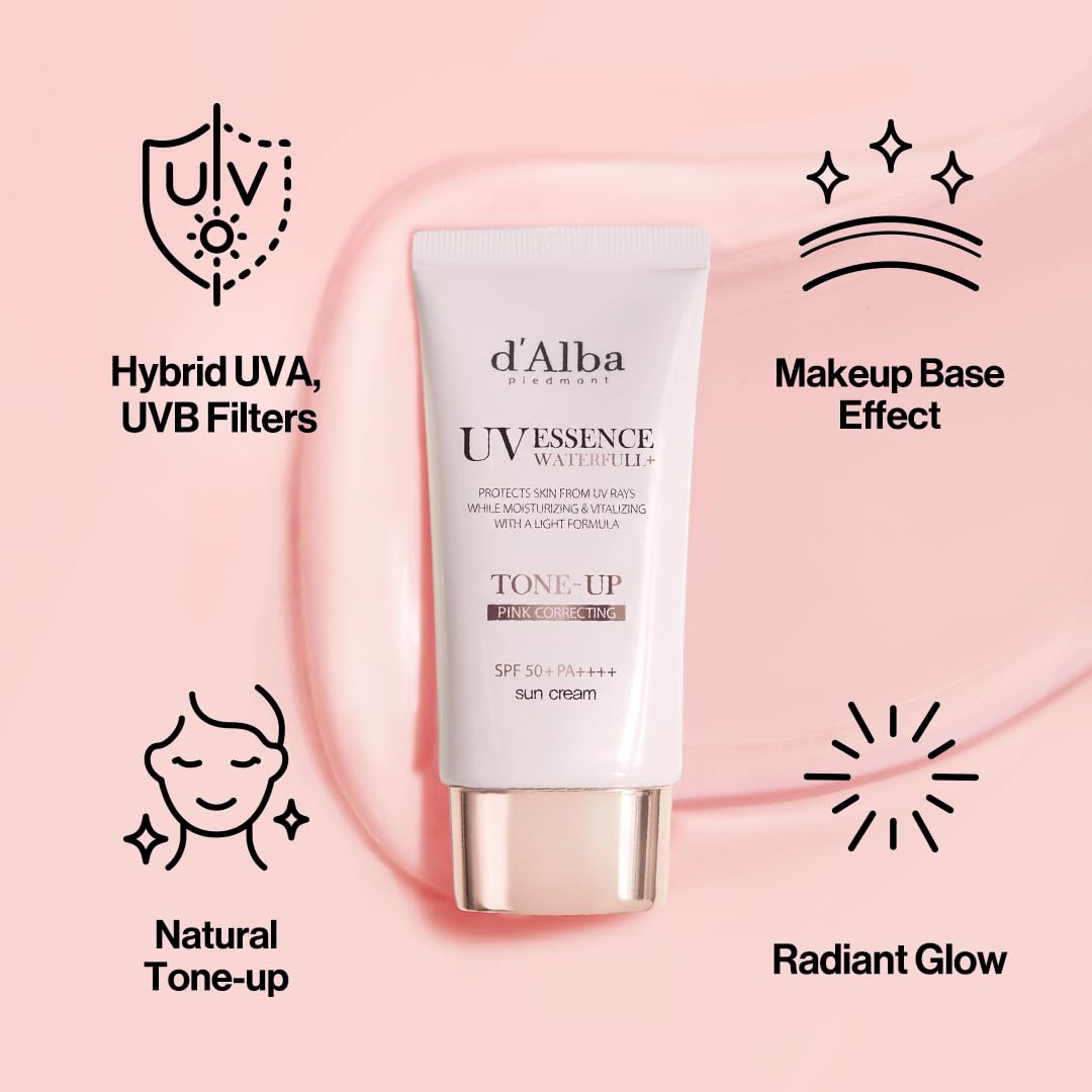 [2 ea] d'alba Piedmont Waterfull Tone-Up Sunscreen Serum BROAD SPECTRUM SPF 50 + Korean Sunscreen for Face, All Skin Tones, Sweat Proof Formula (2 x 1.69 fl.oz.)