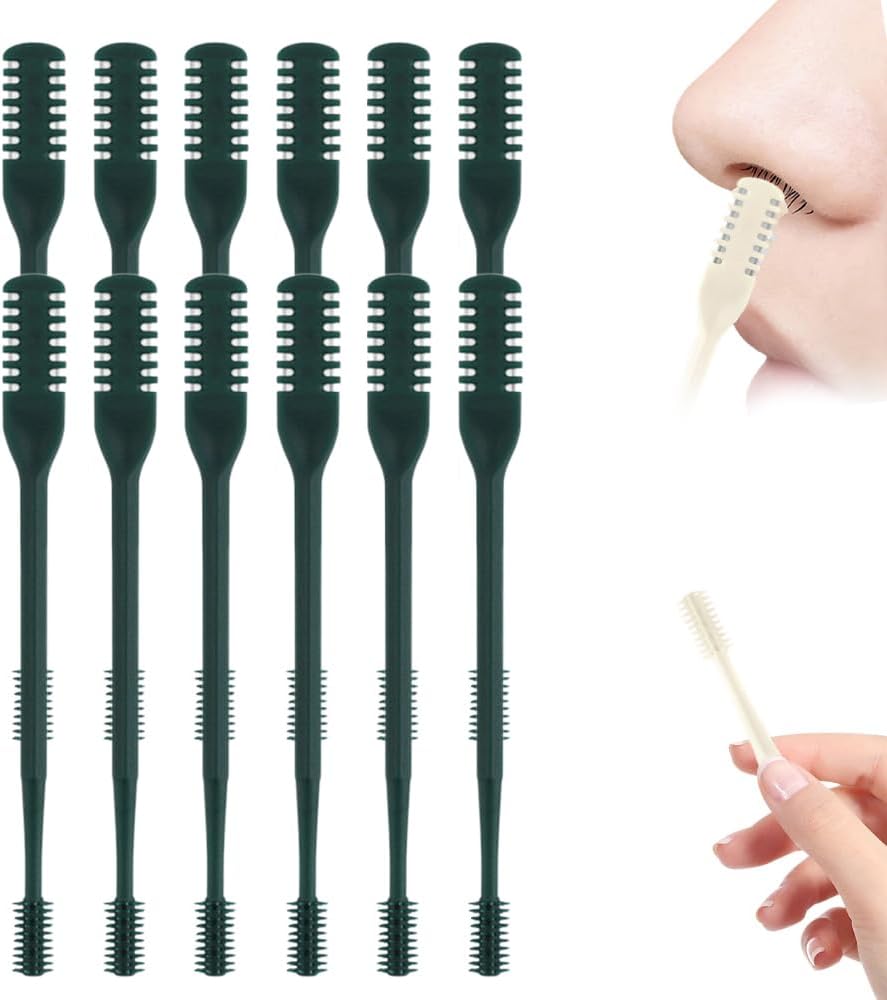 2025 Upgraded Nasal Hair Cutter, 2-in-1 Professional Nostril Hair Remover Tool, Sharp & Safe Double Sided Knife, 360° Rotating Nose Hairs Removal Trimmer Travel Essentials (Dark Green, 12PCS)